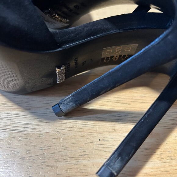 Womens Schutz Irma Black Suede Pointy Ankle Strap Stiletto Heel Pumps 8 - Picture 15 of 16